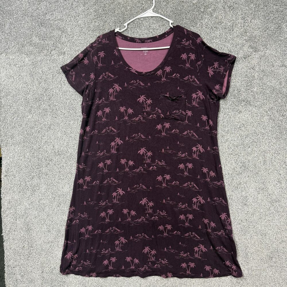 Market & Spruce Shirt Dress 2X Plus Maroon Palm Tree Tropical Boho Grandmacore